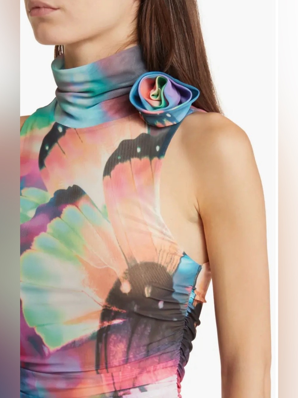 AFRM Fiorella Rosette Body-Con Dress in Abstract Butterfly Print ZB2 - Picture 4 of 11
